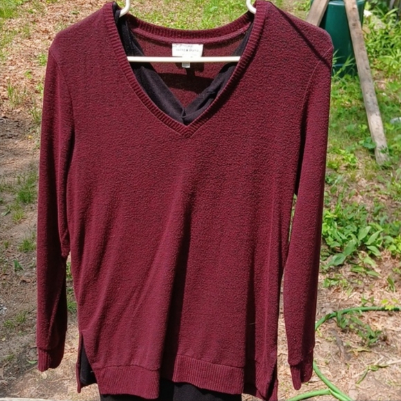 Lucky Brand Cloud Soft Jersey Knit Heathered Wine Oversized V-neck Tunic Sweater - Picture 4 of 16